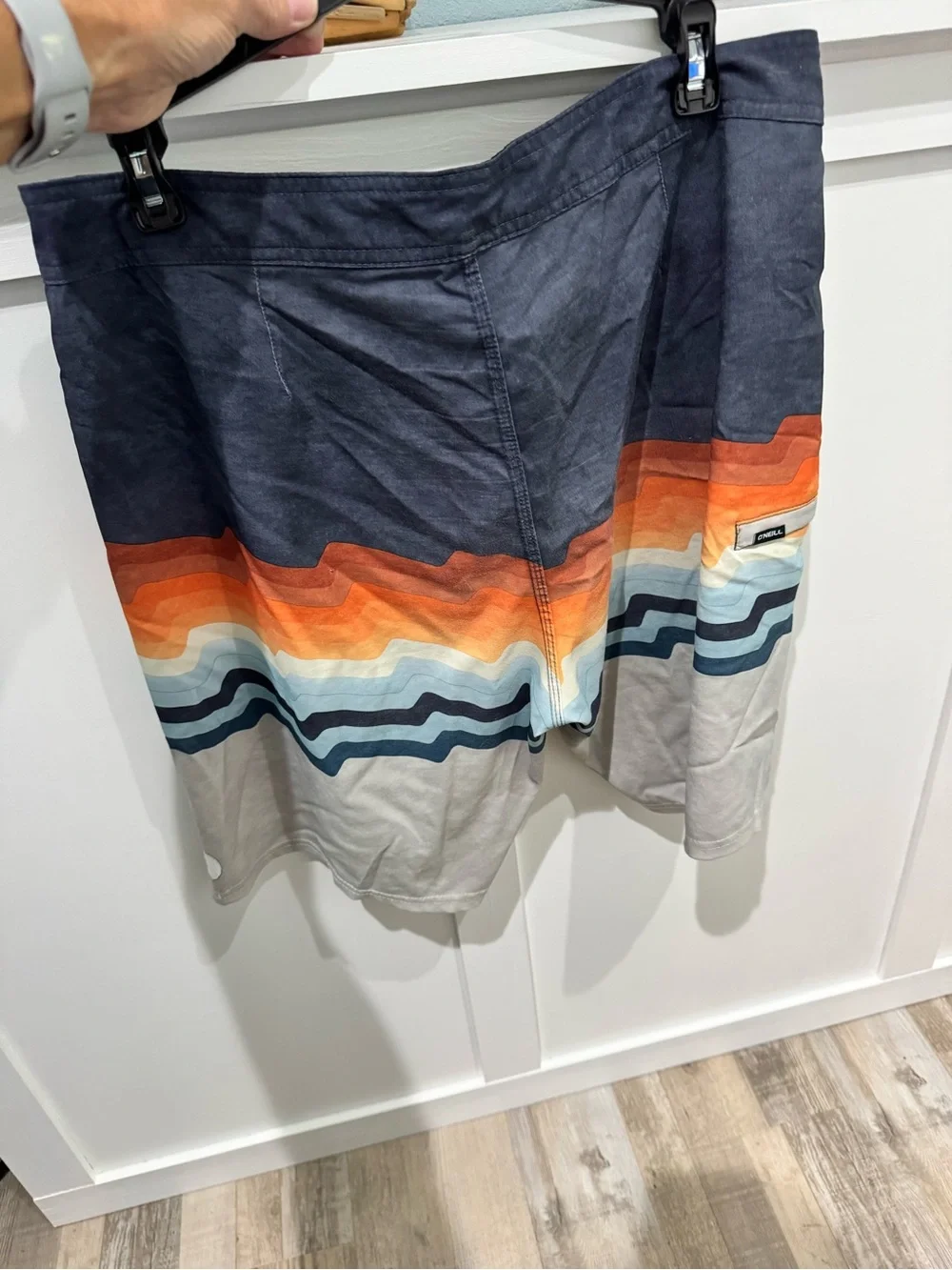 O'Neill Navy Orange Gray Wave Stripe Board Shorts